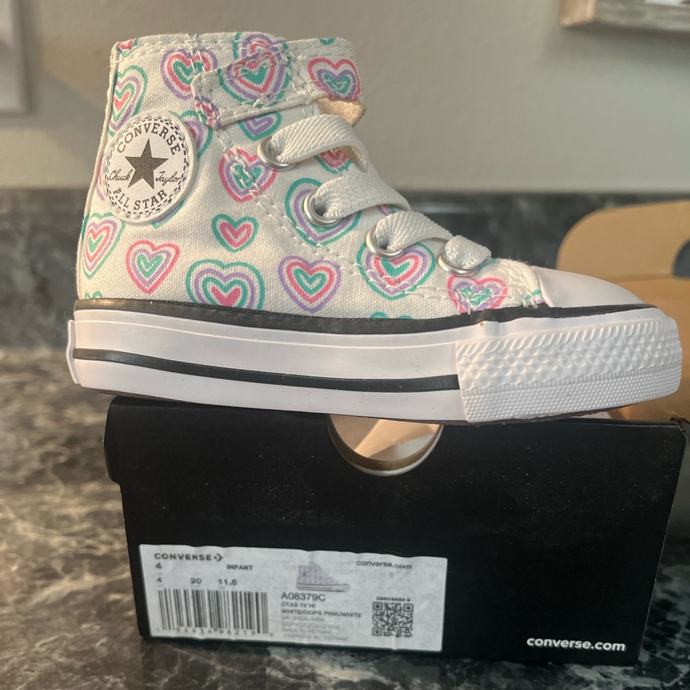 Converse Kids' High-Top Sneakers - White with Heart Design